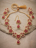 Orya Jewellery Zircon Flower Teardrop Jewellery Set-Ruby Red S23