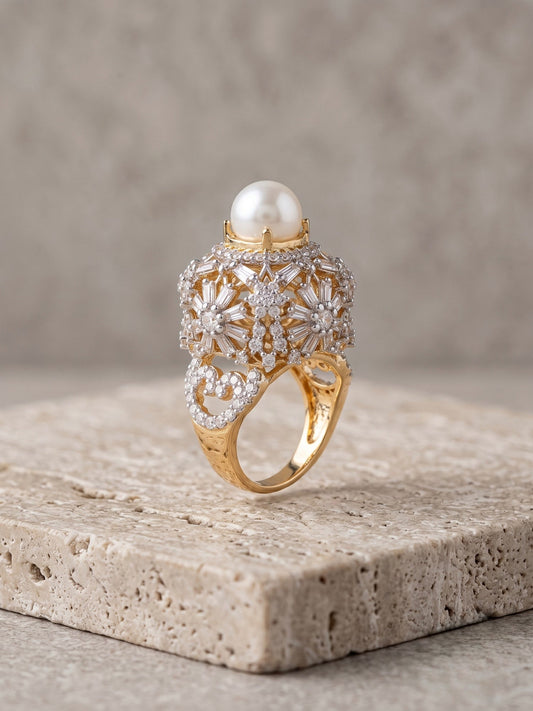 Orya Jewellery Adjustable Zircon Crest Ring-Pearl R15