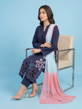 Blue Duas Boutique Linen Embroidered Stitched 3-Piece Suit-Aab-e-neel
