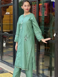 Green Silai Libas Linen Embroidered Stitched 2-Piece Suit-Noor-E-Sehar