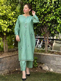 Green Silai Libas Linen Embroidered Stitched 2-Piece Suit-Noor-E-Sehar