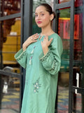 Green Silai Libas Linen Embroidered Stitched 2-Piece Suit-Noor-E-Sehar