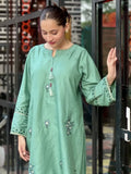 Green Silai Libas Linen Embroidered Stitched 2-Piece Suit-Noor-E-Sehar