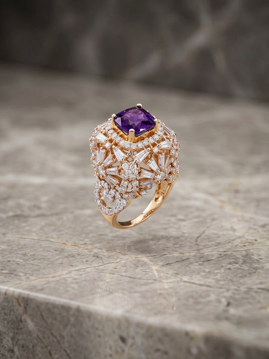 Orya Jewellery Adjustable Zircon Crest Ring-Purple R14