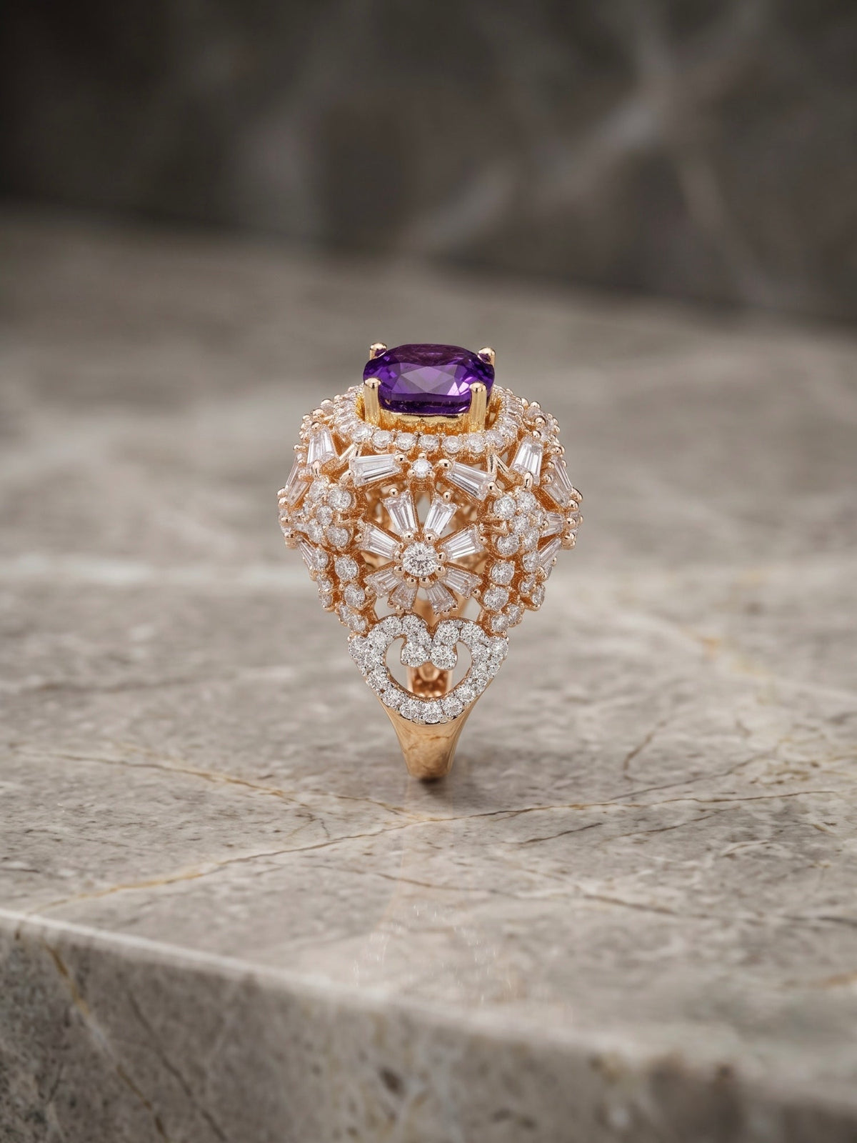 Orya Jewellery Adjustable Zircon Crest Ring-Purple R14