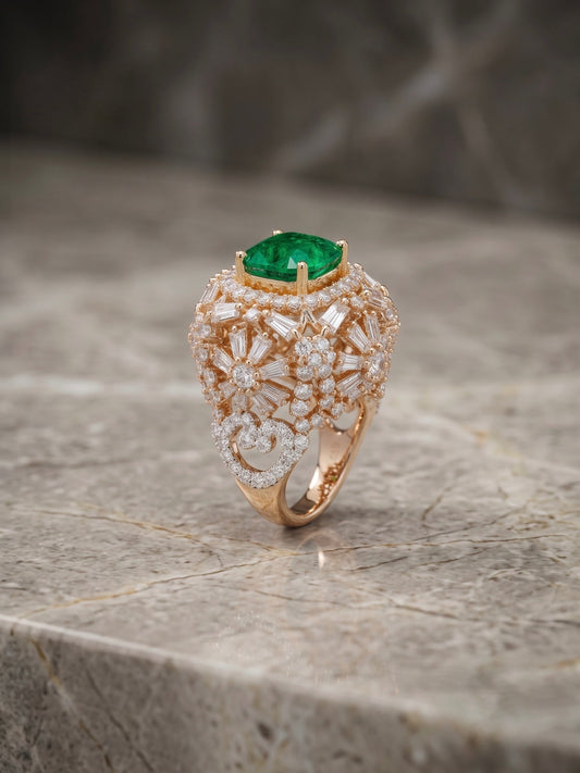 Orya Jewellery Adjustable Zircon Crest Ring-Emerald Green R13