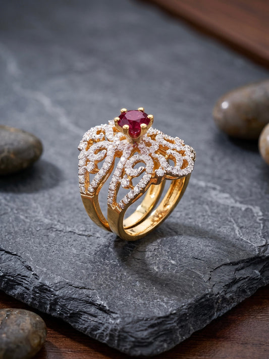 Orya Jewellery Adjustable Zircon Ring-Ruby Red R22