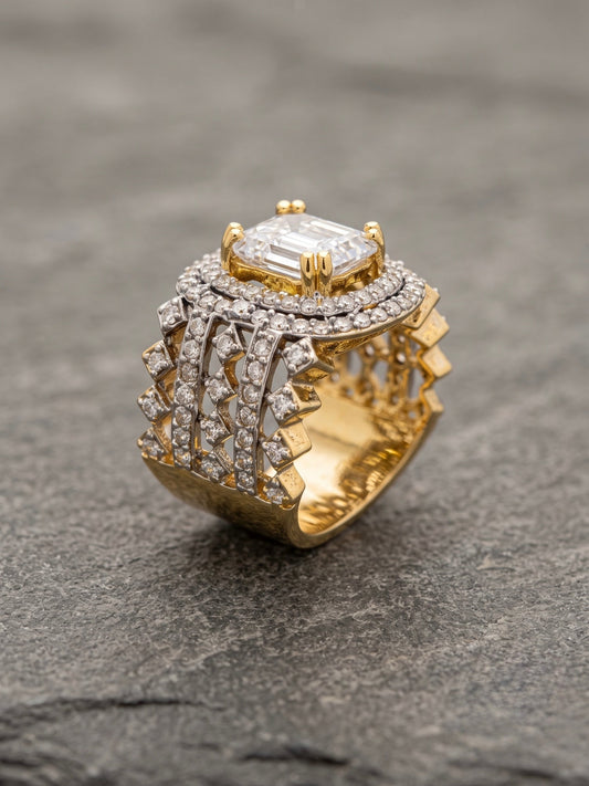 Orya Jewellery Adjustable Zircon Gold Ring-White R45