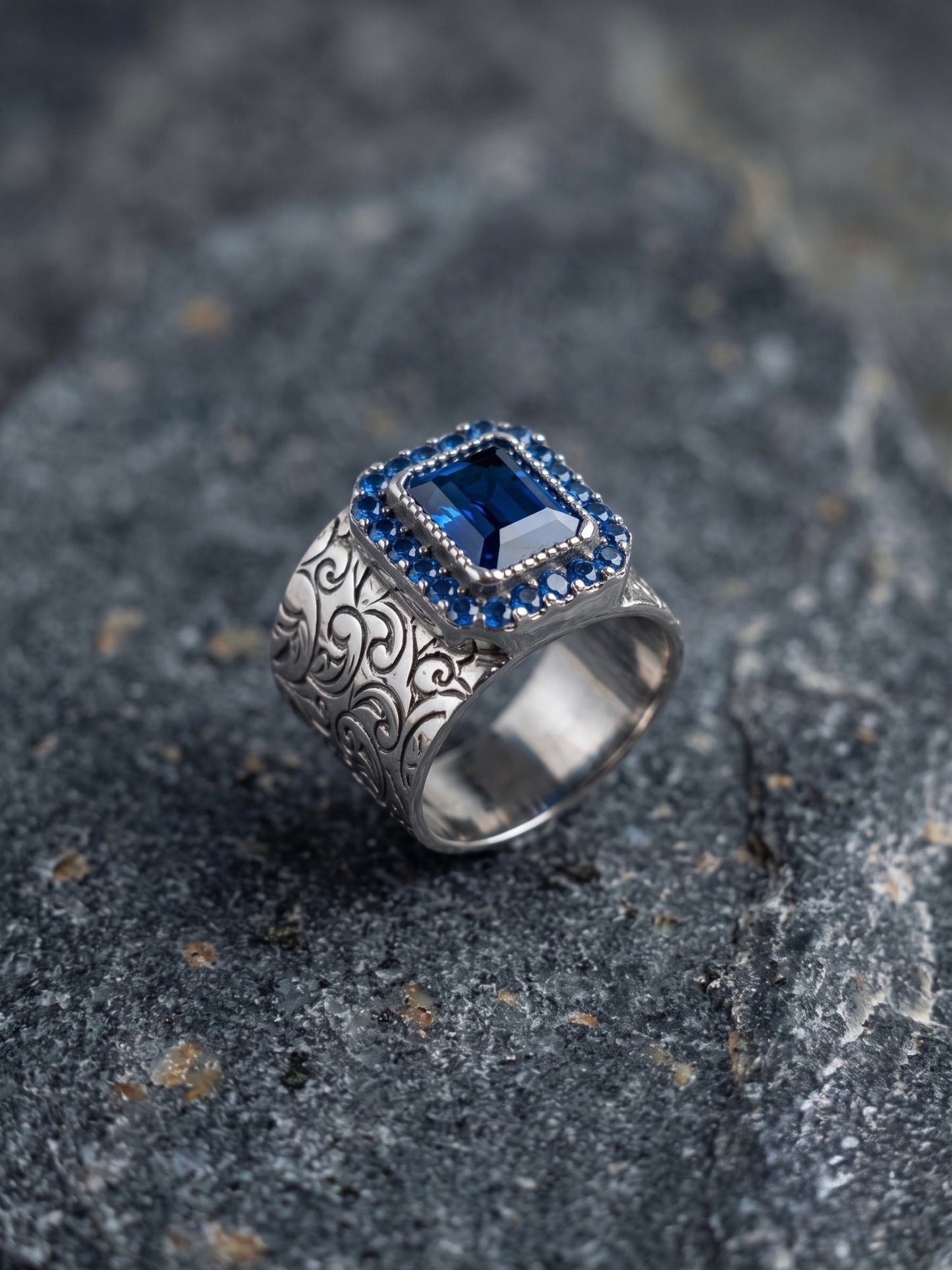Orya Jewellery Adjustable Silver Ring-Navy Blue R49