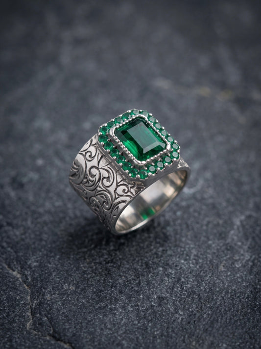 Orya Jewellery Adjustable Silver Ring-Emerald Green R47