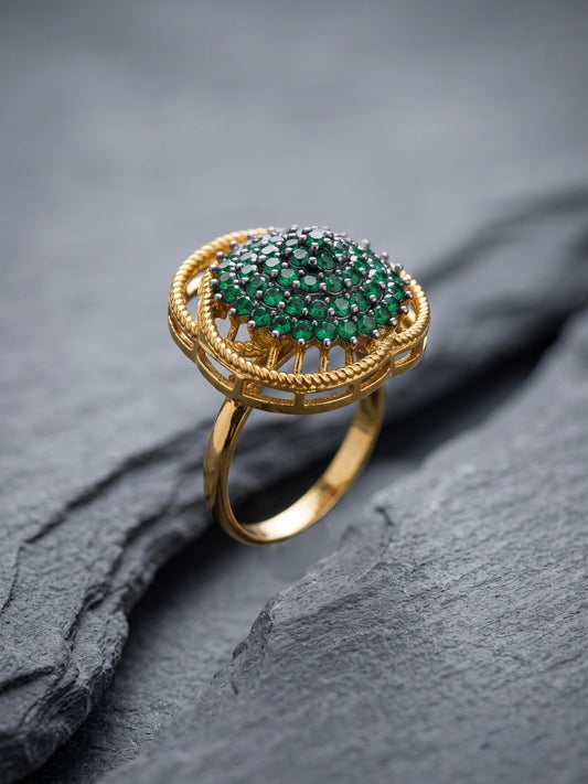 Orya Jewellery Adjustable Zircon Gold Ring-Emerald Green R27