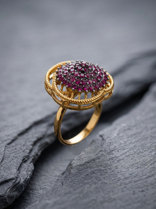 Orya Jewellery Adjustable Zircon Gold Ring-Ruby Red R28