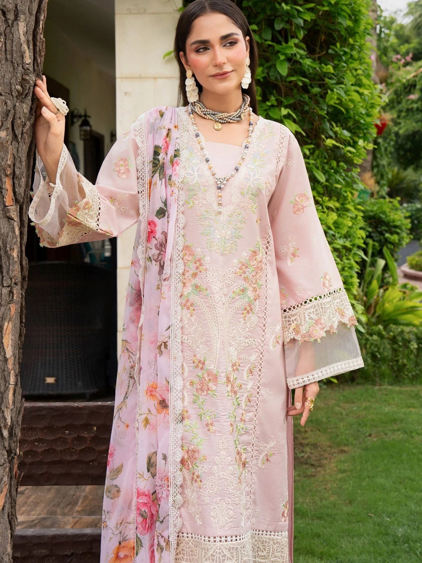 Pink-Chandan Nagri Lawn Cotton Embroidered Stitched 3-Piece Suit-Zoye Ira
