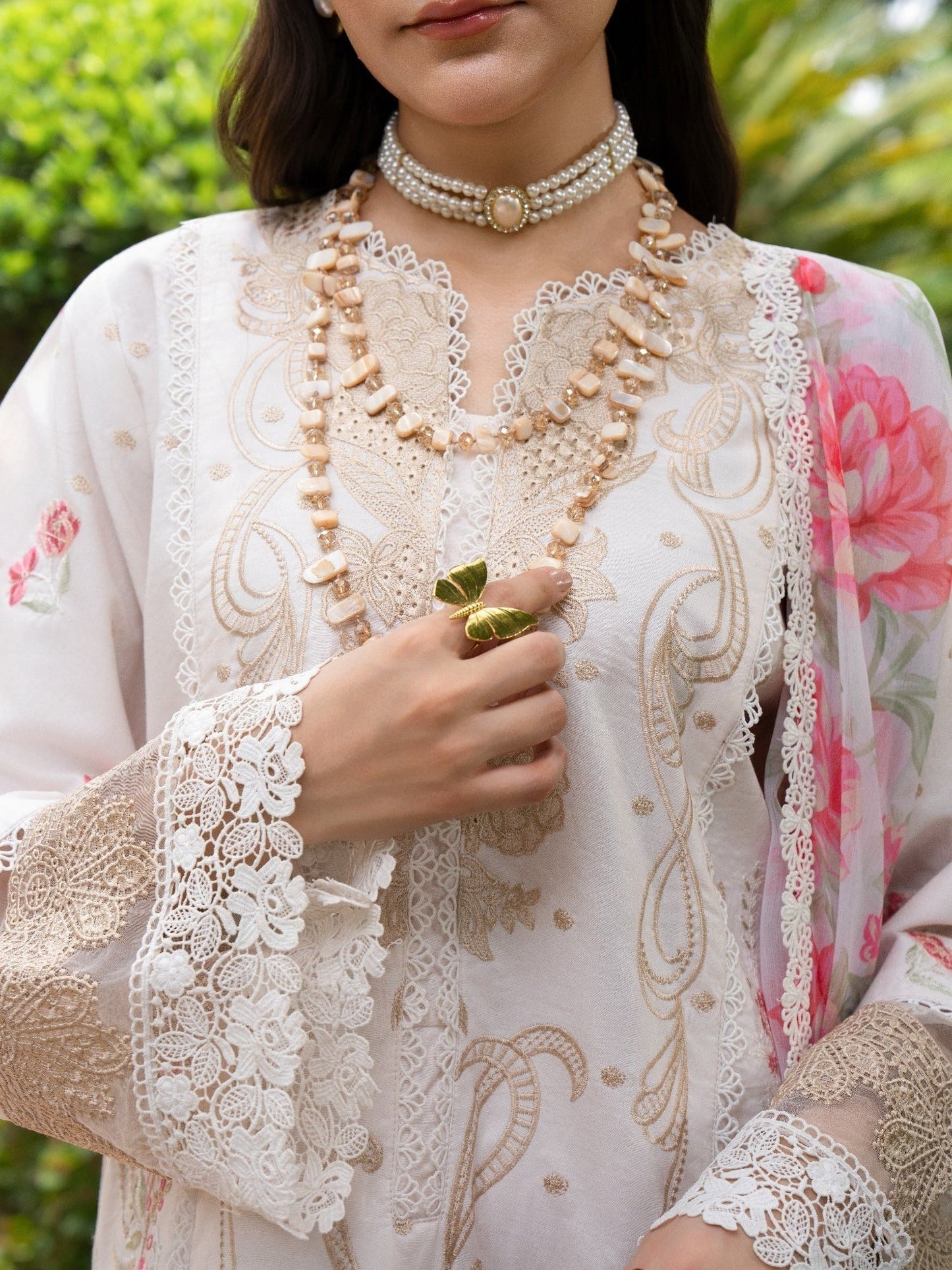 White and Pink-Chandan Nagri Lawn Cotton Embroidered Stitched 3-Piece Suit-Rumie Voil