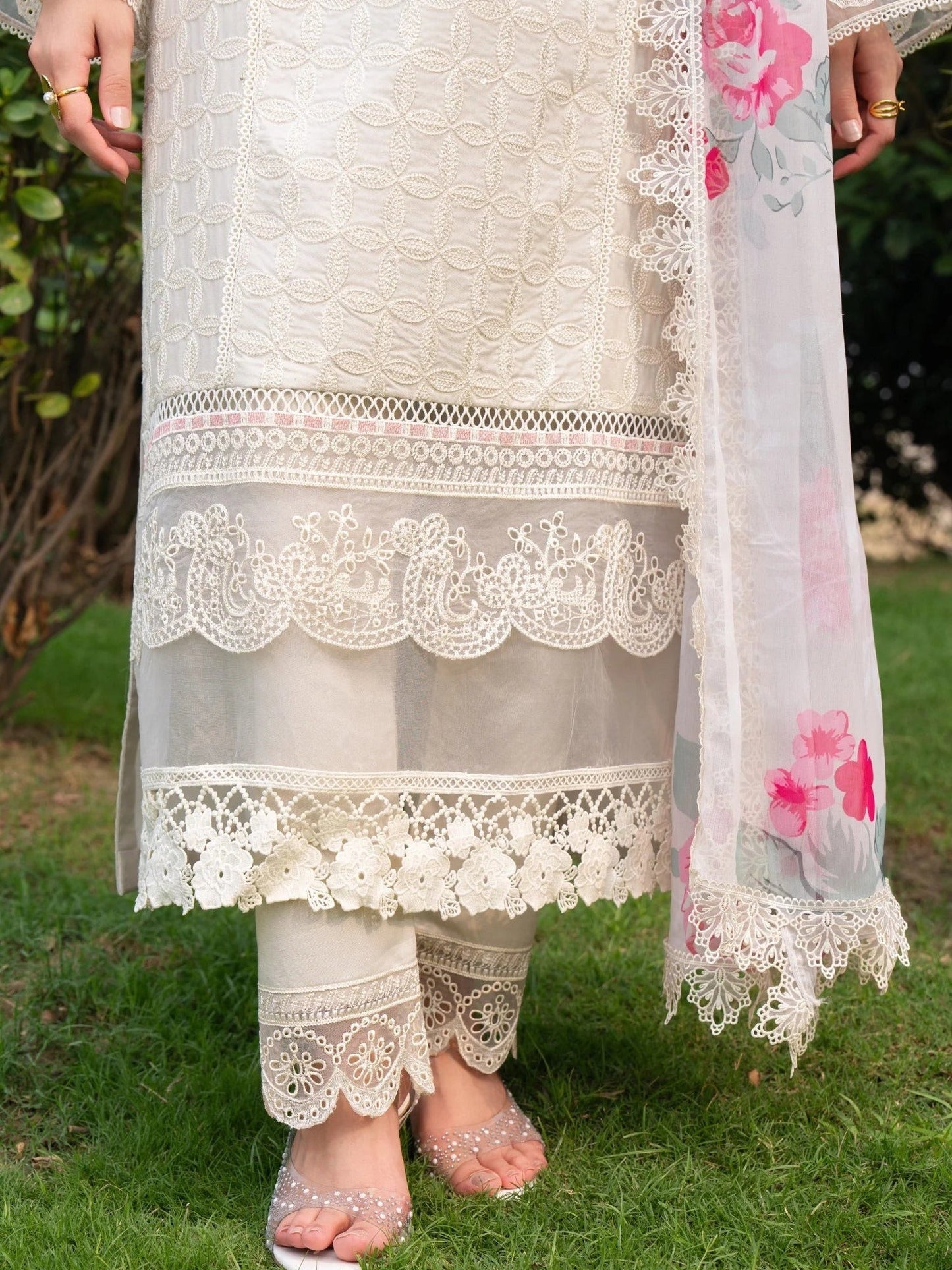 white-Chandan Nagri Lawn Cotton Embroidered Stitched 3-Piece Suit-Aura Spring