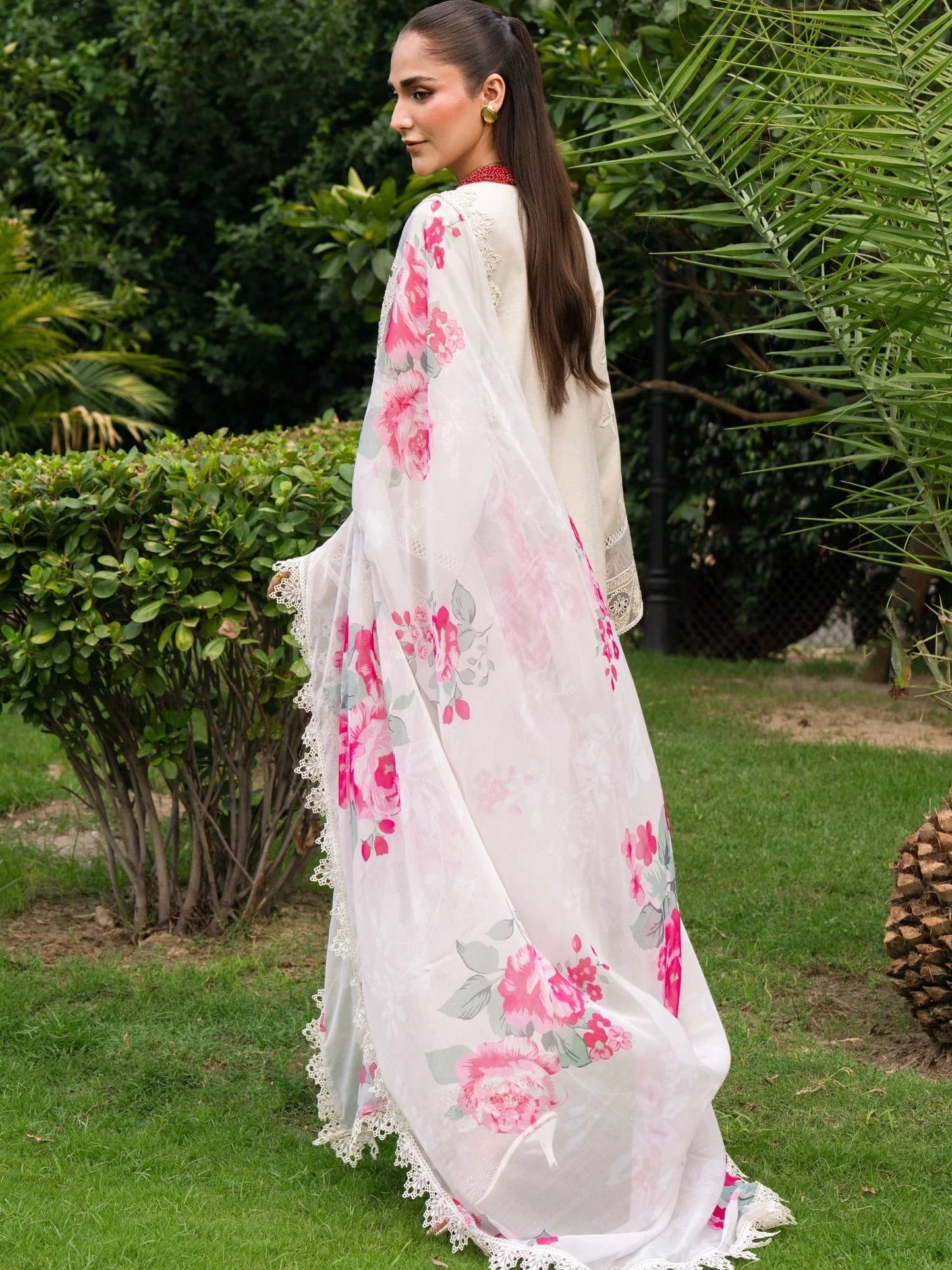 white-Chandan Nagri Lawn Cotton Embroidered Stitched 3-Piece Suit-Aura Spring