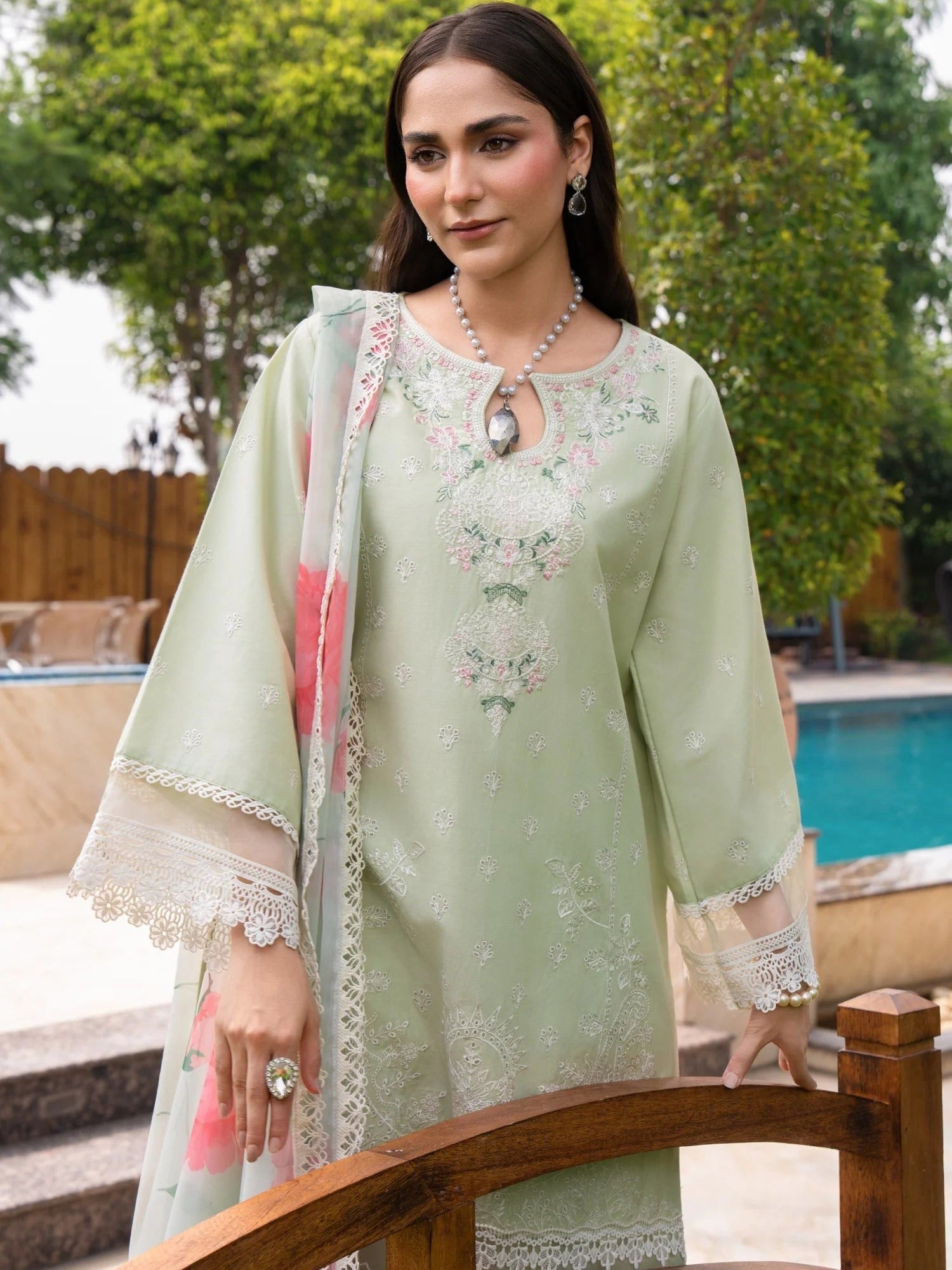 Mint Green-Chandan Nagri Lawn Cotton Embroidered Stitched 3-Piece Suit-Misey Pearl