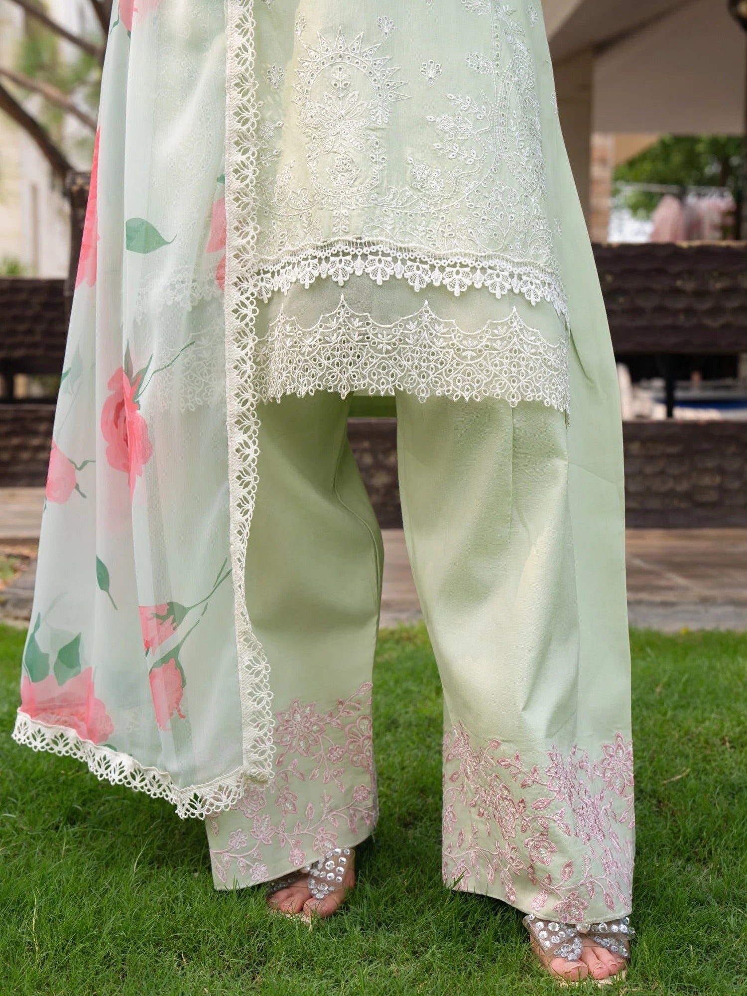 Mint Green-Chandan Nagri Lawn Cotton Embroidered Stitched 3-Piece Suit-Misey Pearl