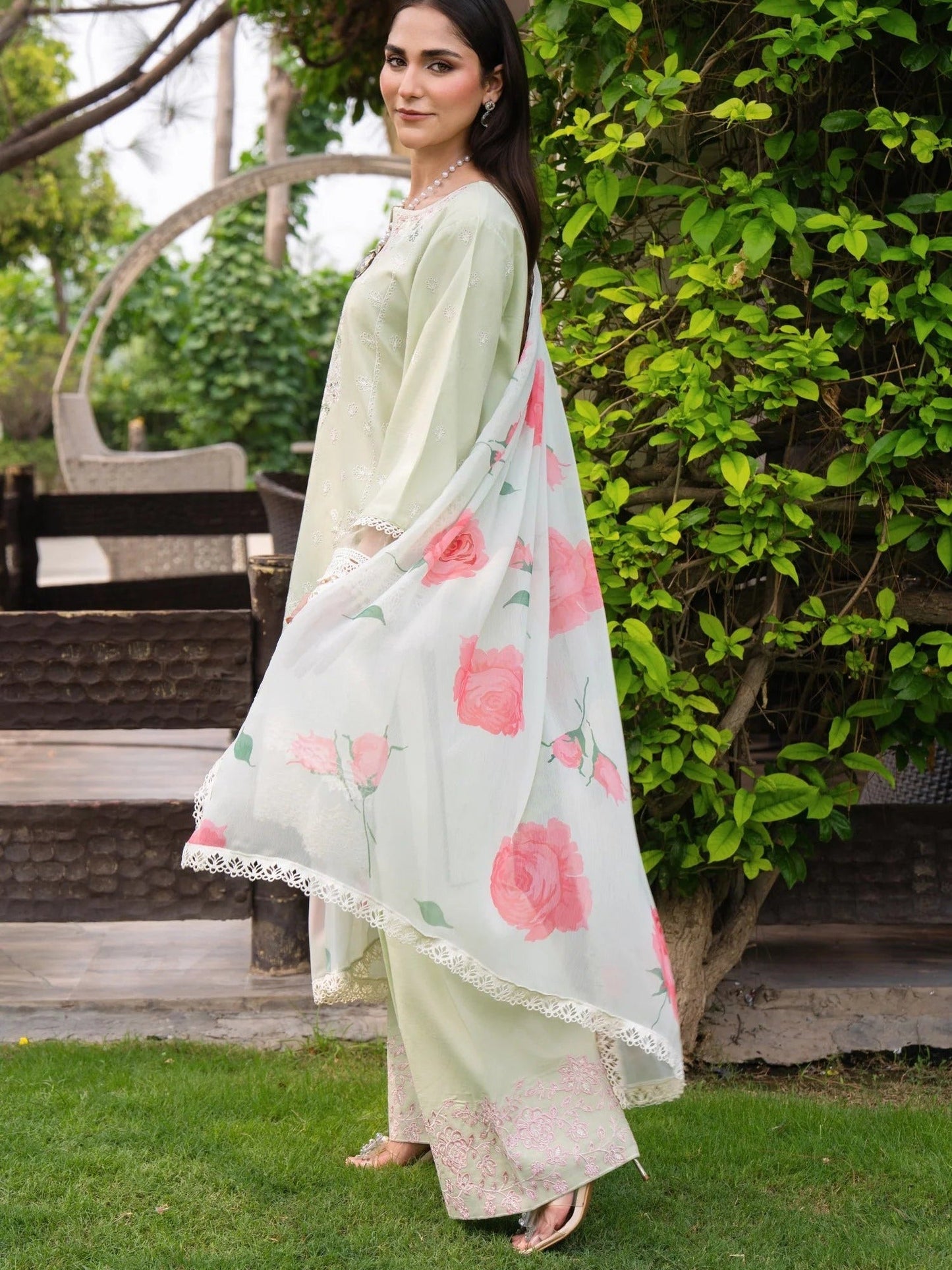Mint Green-Chandan Nagri Lawn Cotton Embroidered Stitched 3-Piece Suit-Misey Pearl