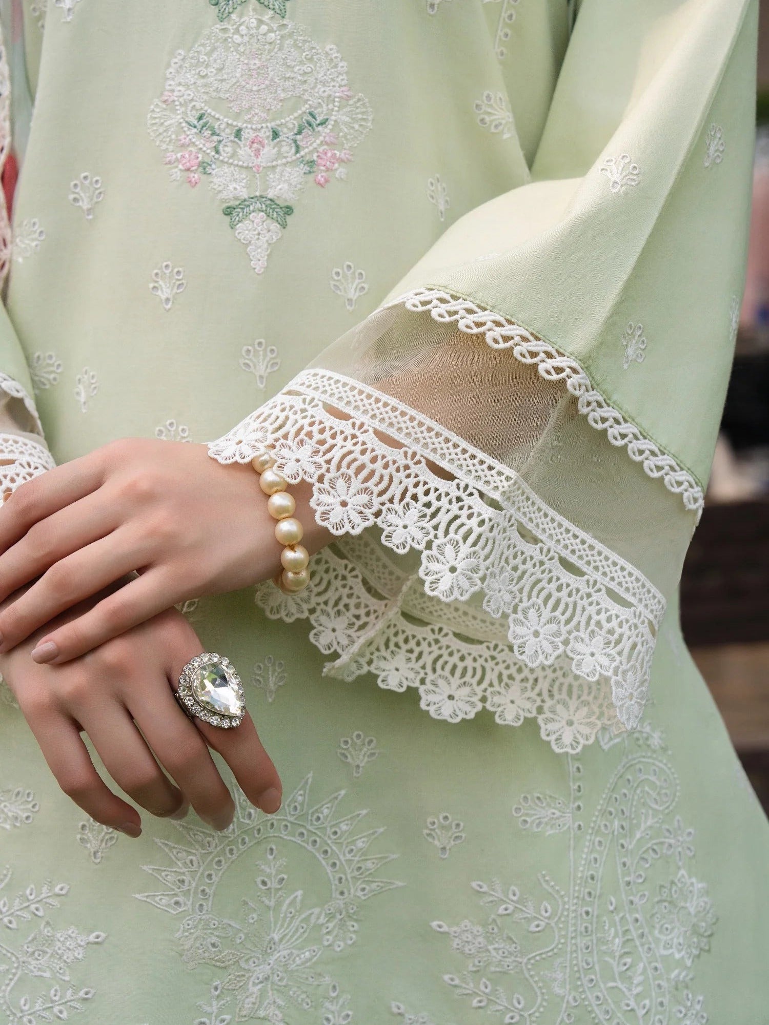 Mint Green-Chandan Nagri Lawn Cotton Embroidered Stitched 3-Piece Suit-Misey Pearl