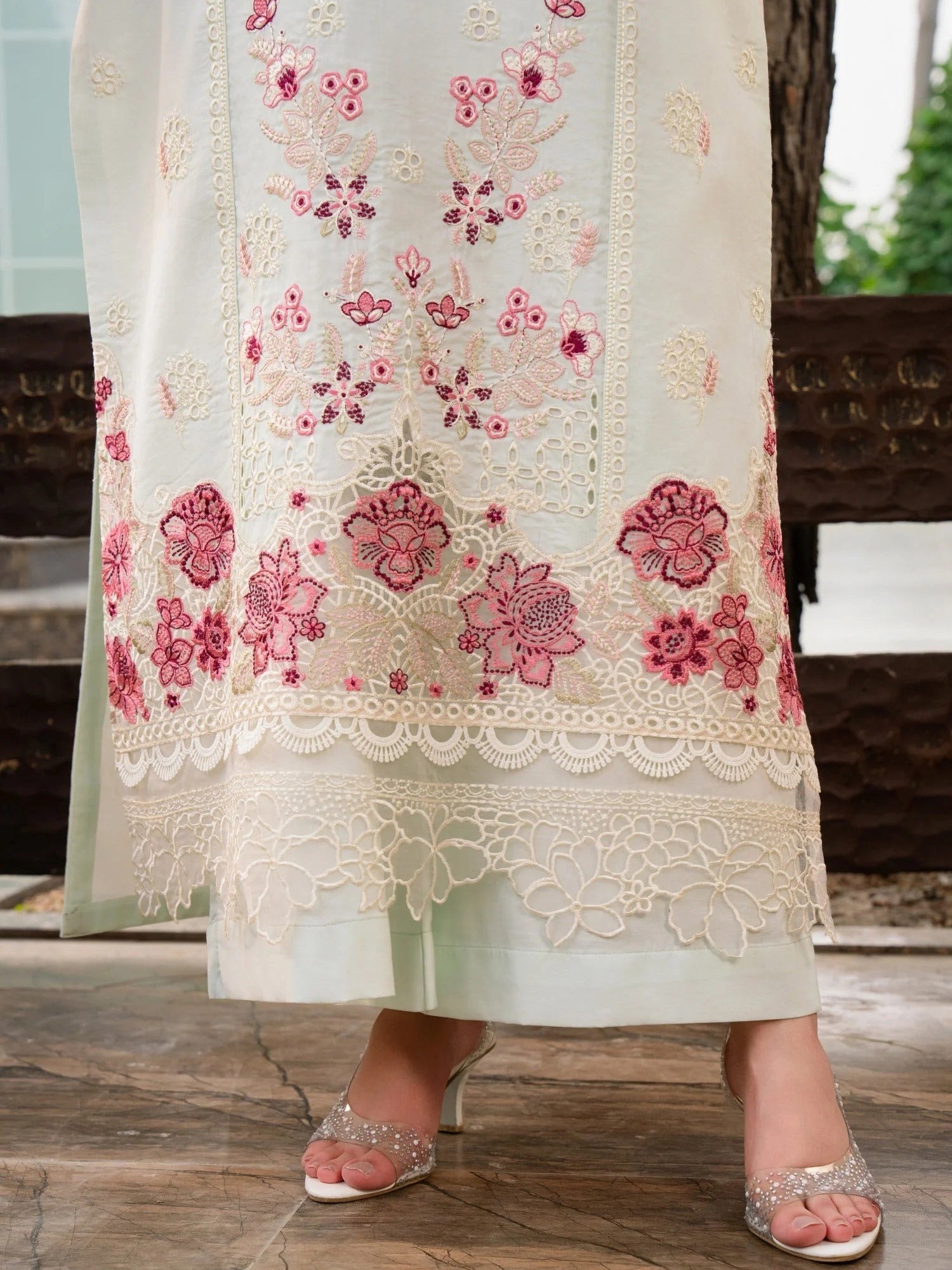 Mint green-Chandan Nagri Lawn Cotton Embroidered Stitched 3-Piece Suit-Whimsay pine