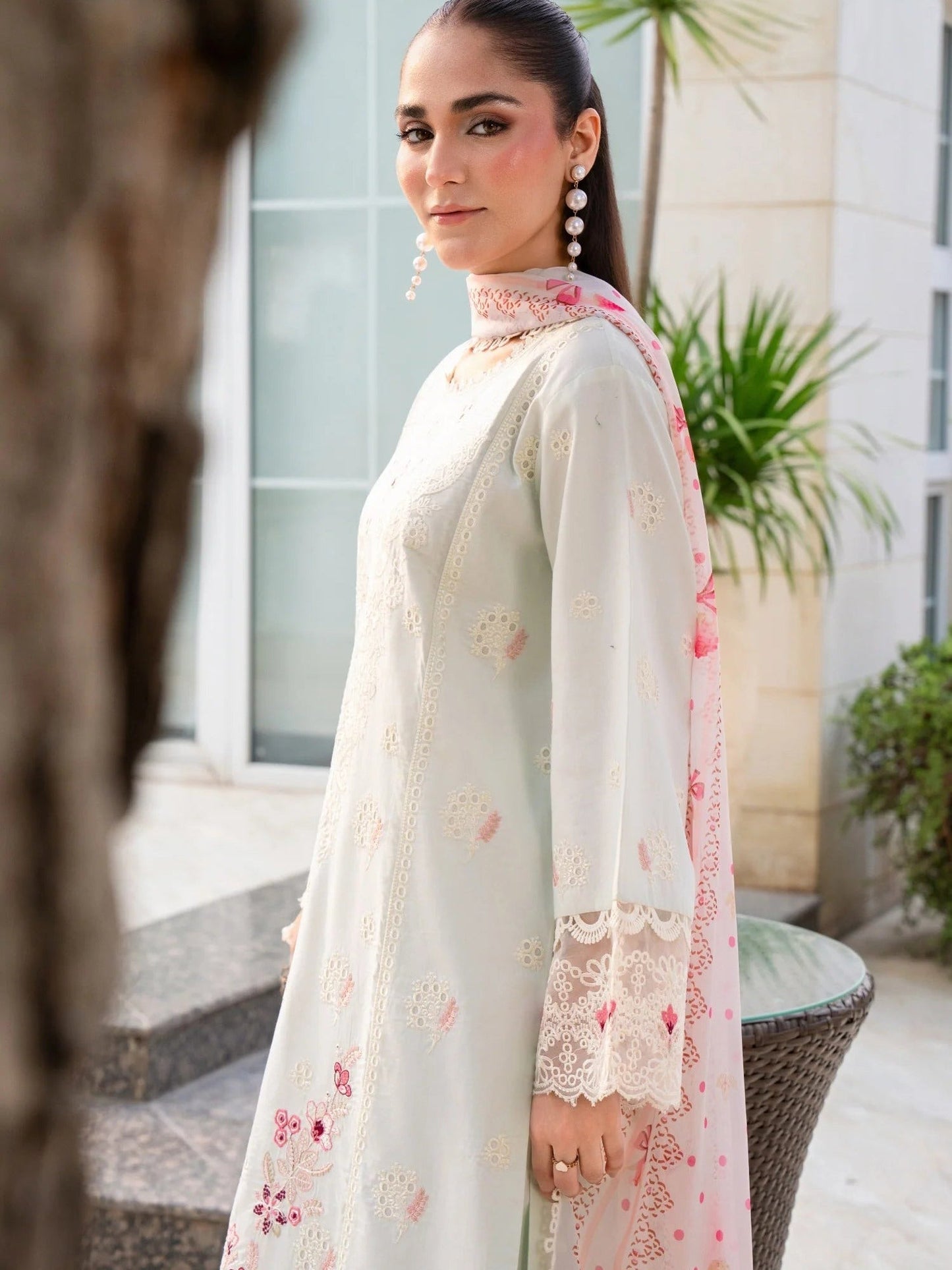 Mint green-Chandan Nagri Lawn Cotton Embroidered Stitched 3-Piece Suit-Whimsay pine