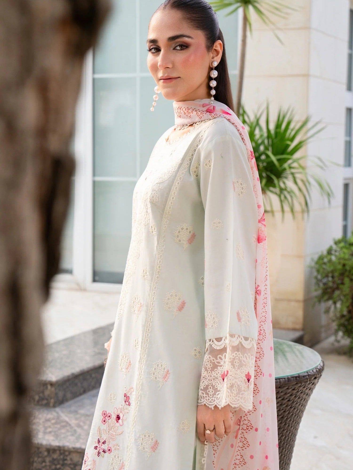 Mint green-Chandan Nagri Lawn Cotton Embroidered Stitched 3-Piece Suit-Whimsay pine