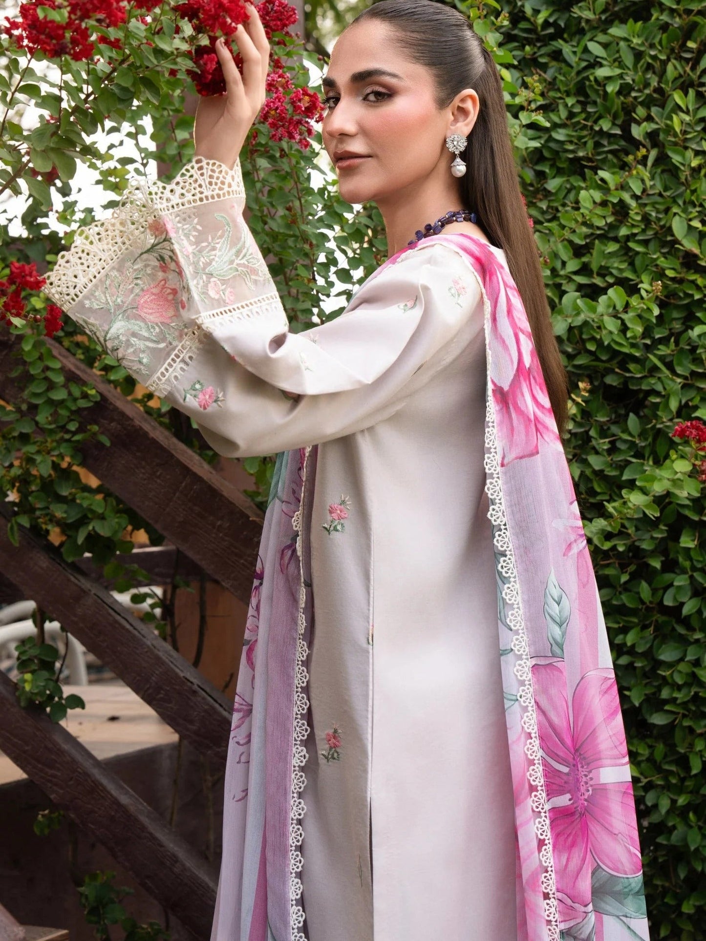 Purple-Chandan Nagri Lawn Cotton Embroidered Stitched 3-Piece Suit-Verdant glow