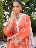 Peach-Chandan Nagri Lawn Cotton Embroidered Stitched 3-Piece Suit-Elina Aura