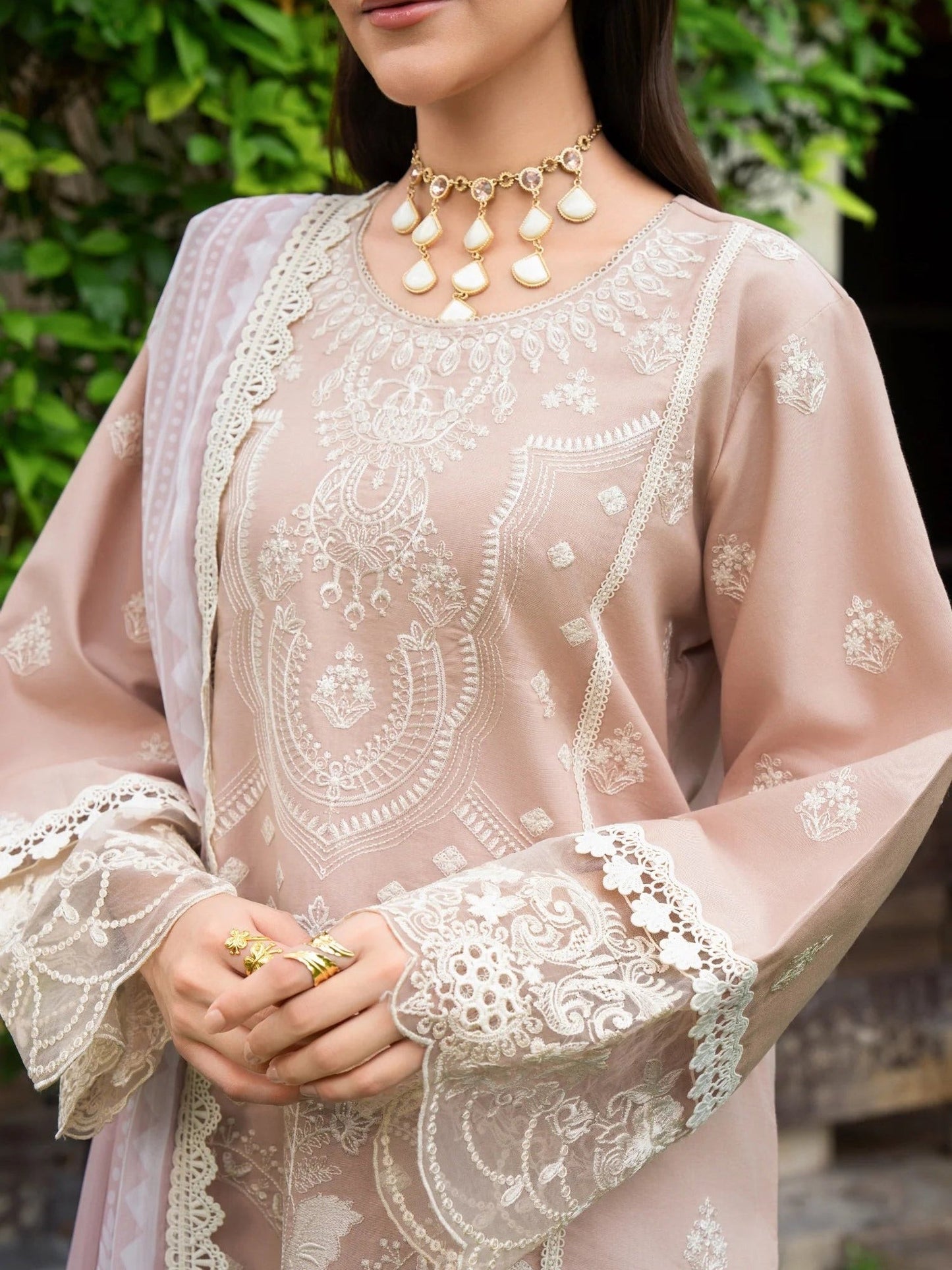 Pink-Chandan Nagri Lawn Cotton Embroidered Stitched 3-Piece Suit-Paradise tale