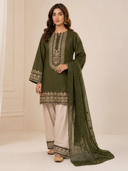 Green Alina Lime Lawn Embroidered Stitched 3-Piece Suit-Gul Bahar