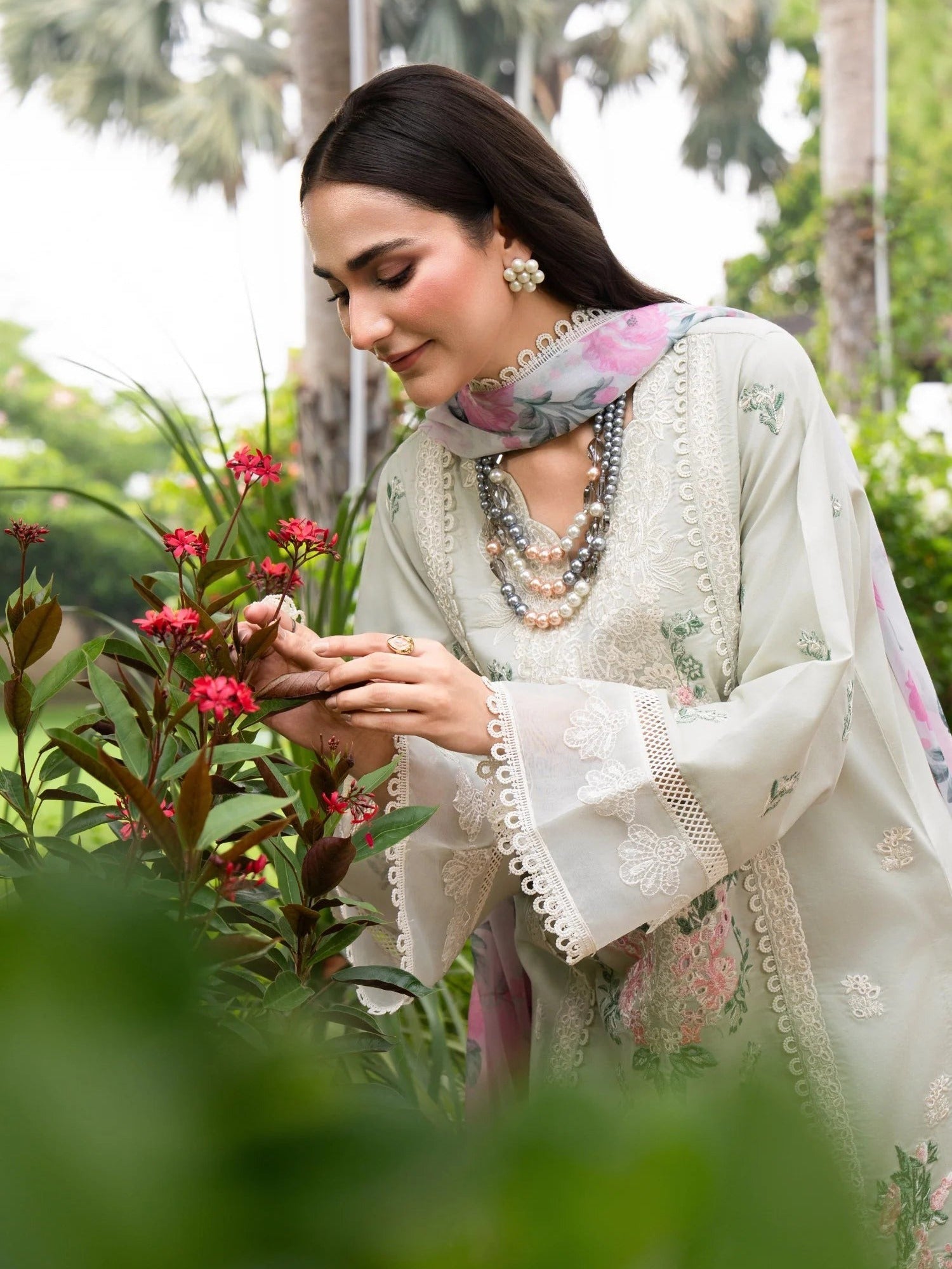 Mint green-Chandan Nagri Lawn Cotton Embroidered Stitched 3-Piece Suit-Eclipse Veil