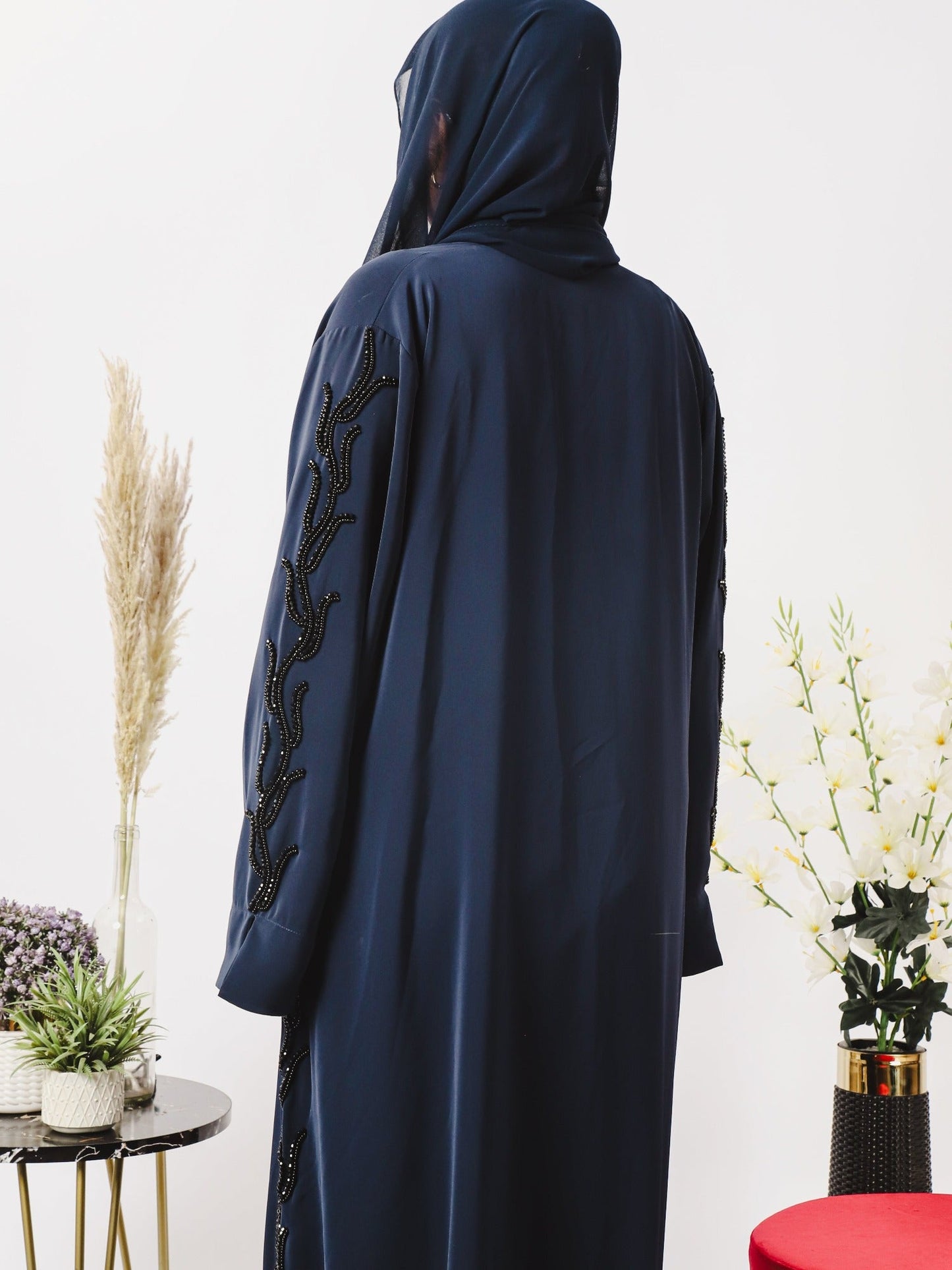 Blue-Nourah Korean Nida Embellished Abaya-Ayla