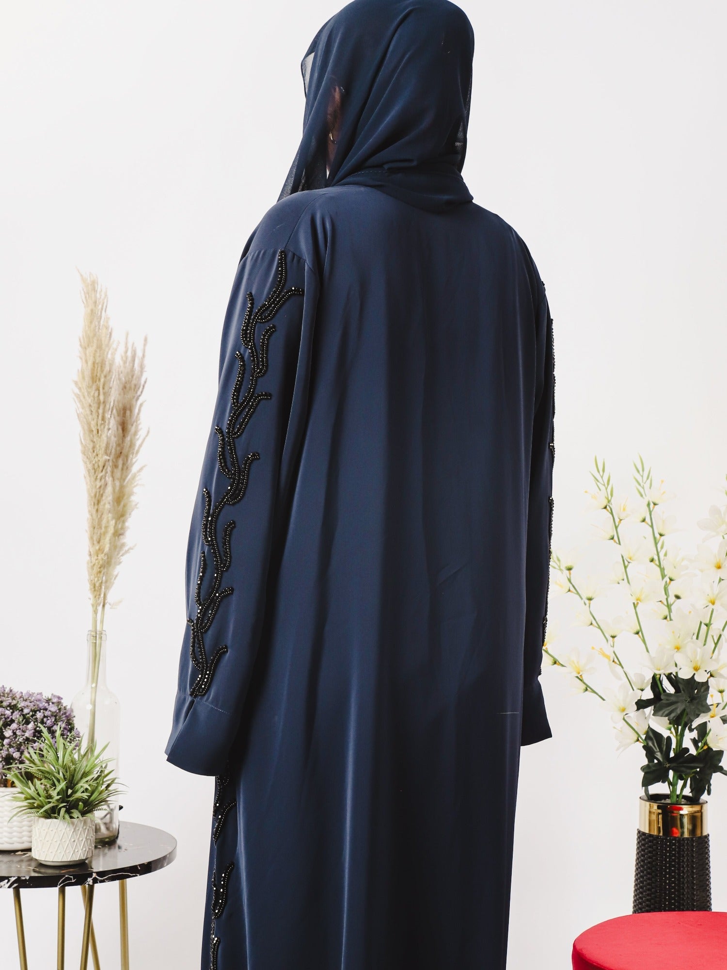 Blue-Nourah Korean Nida Embellished Abaya-Ayla