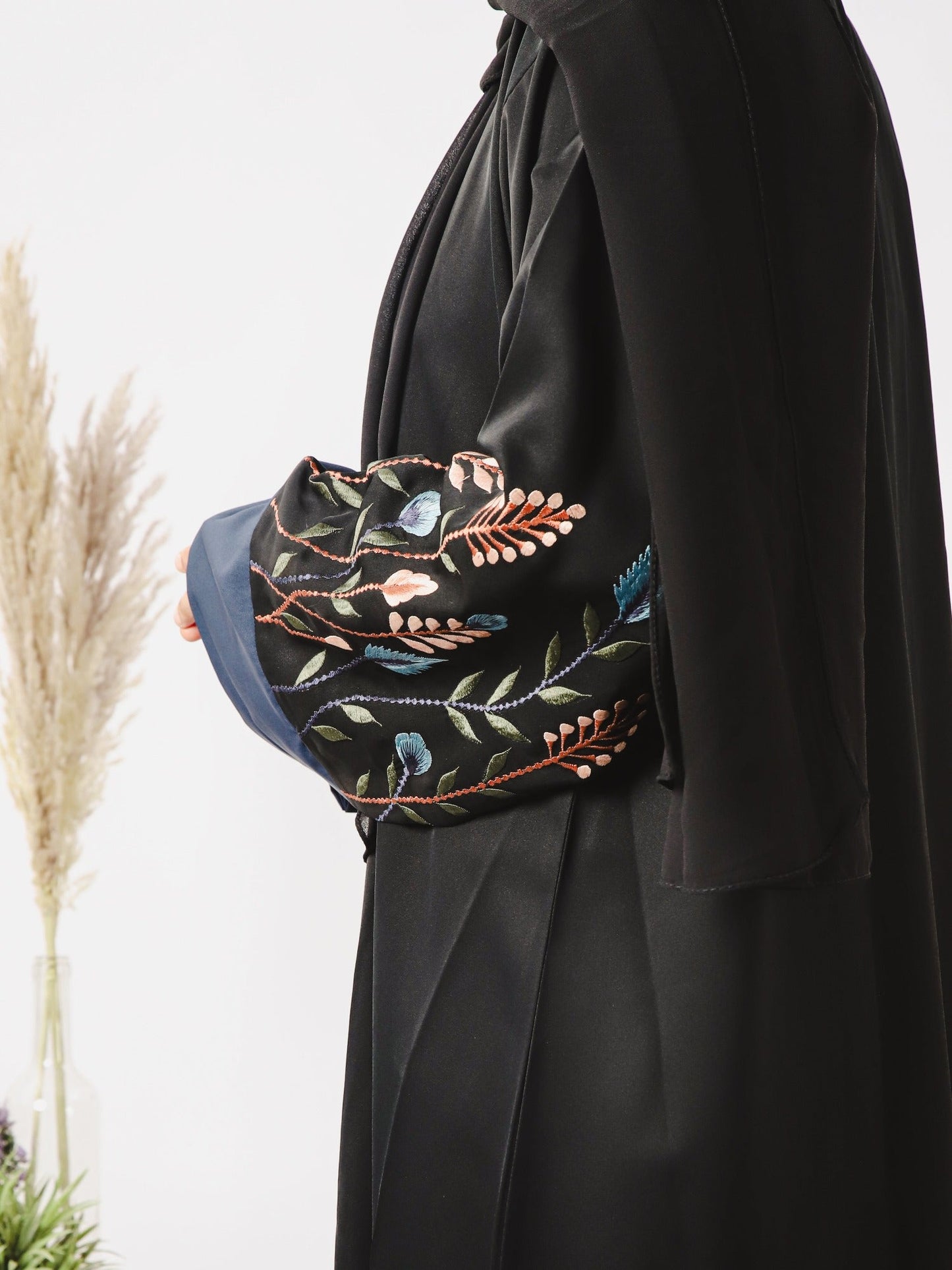 Black and Blue-Nourah Nida Embroidered Abaya-Tabassum