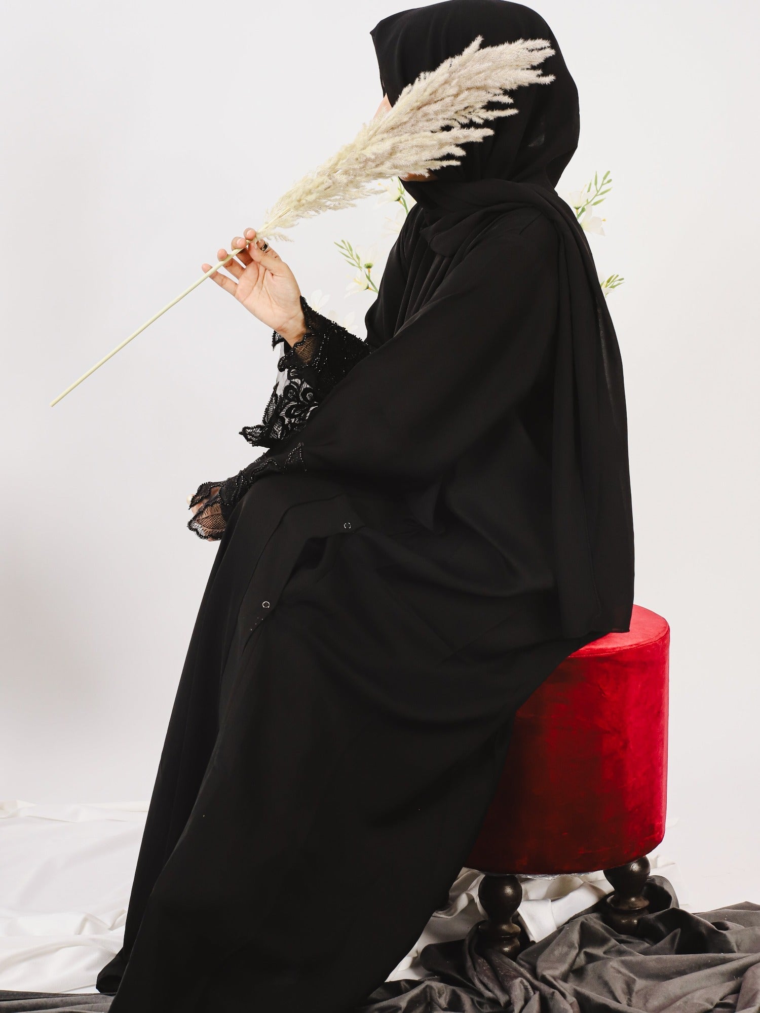 Black-Nourah Nida Embellished Abaya-Zara