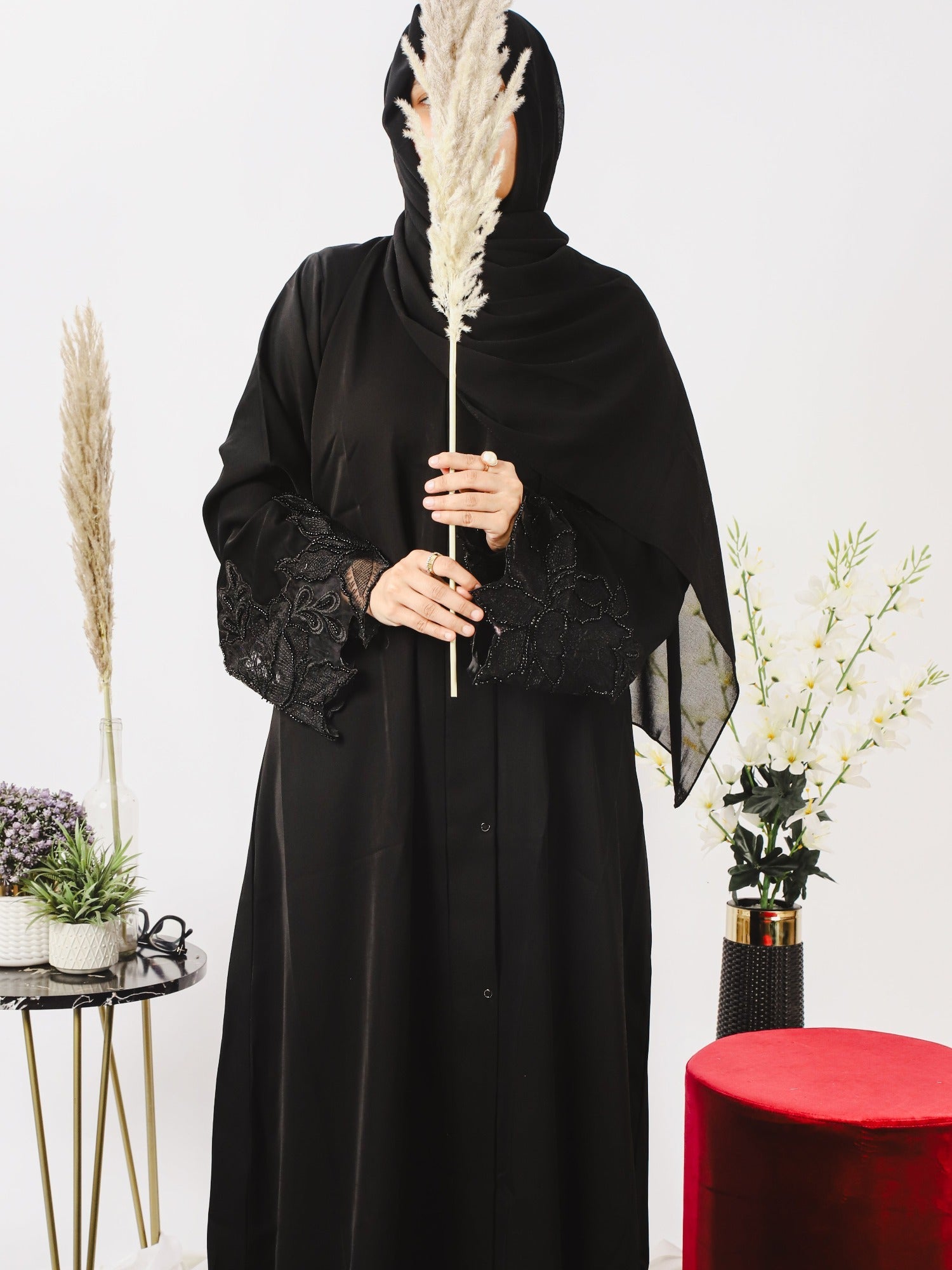 Black-Nourah Nida Embellished Abaya-Zara