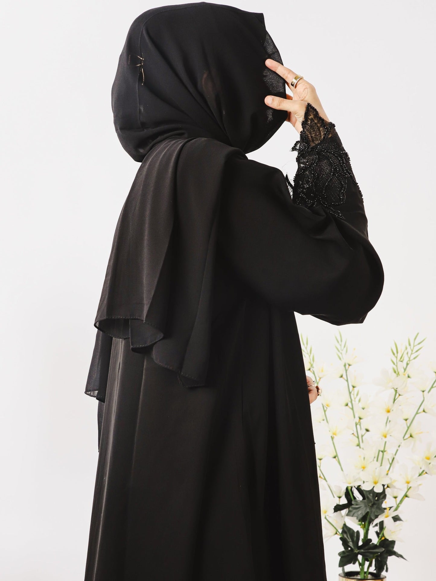 Black-Nourah Nida Embellished Abaya-Zara