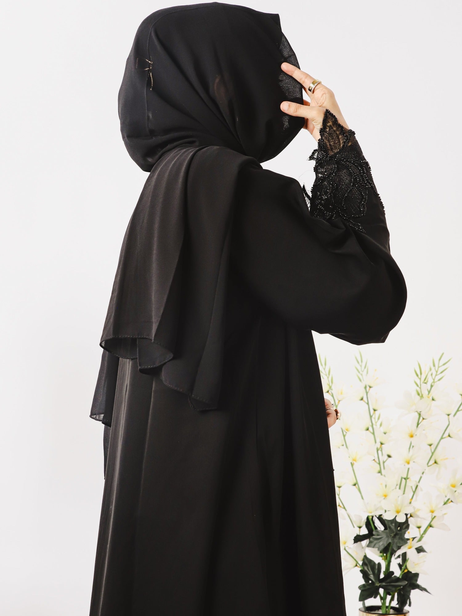 Black-Nourah Nida Embellished Abaya-Zara