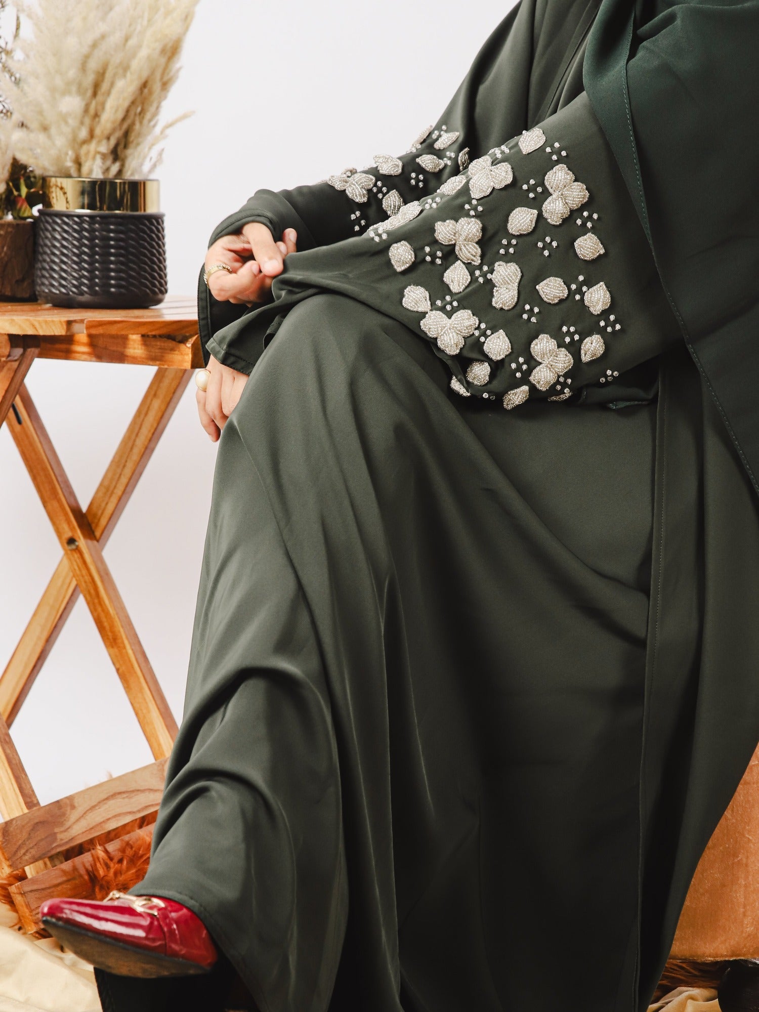 Green-Nourah Nida Embellished Abaya-Abeer