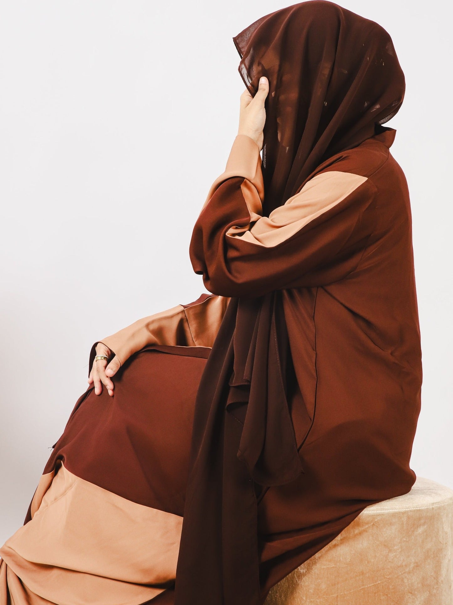 Brown and Peach-Nourah Nida Abaya-Sahra