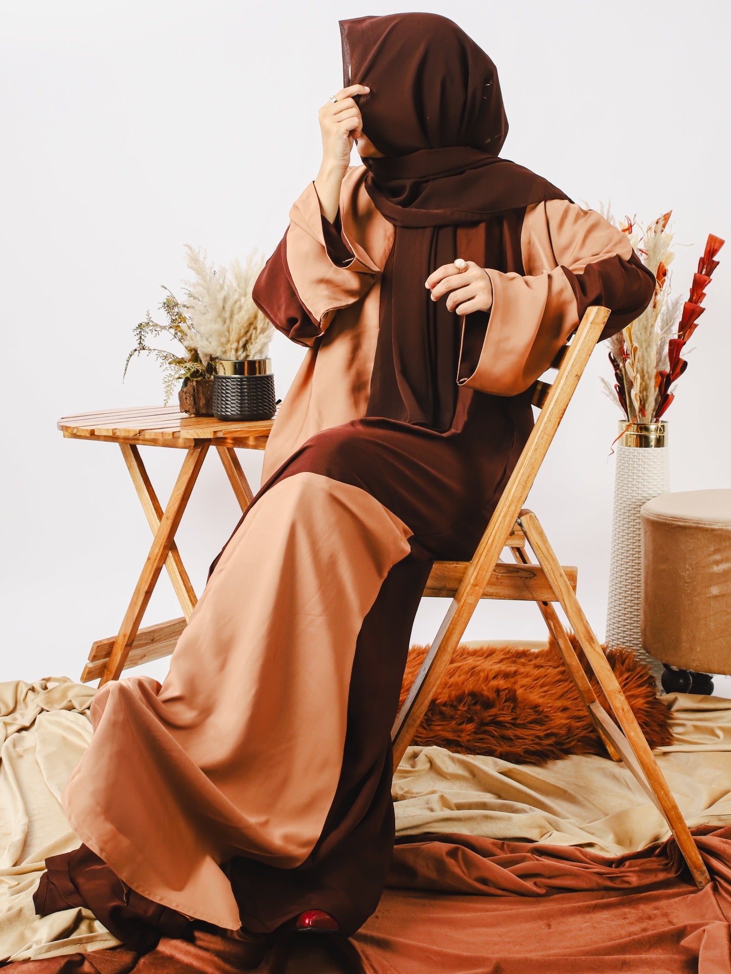 Brown and Peach-Nourah Nida Abaya-Sahra