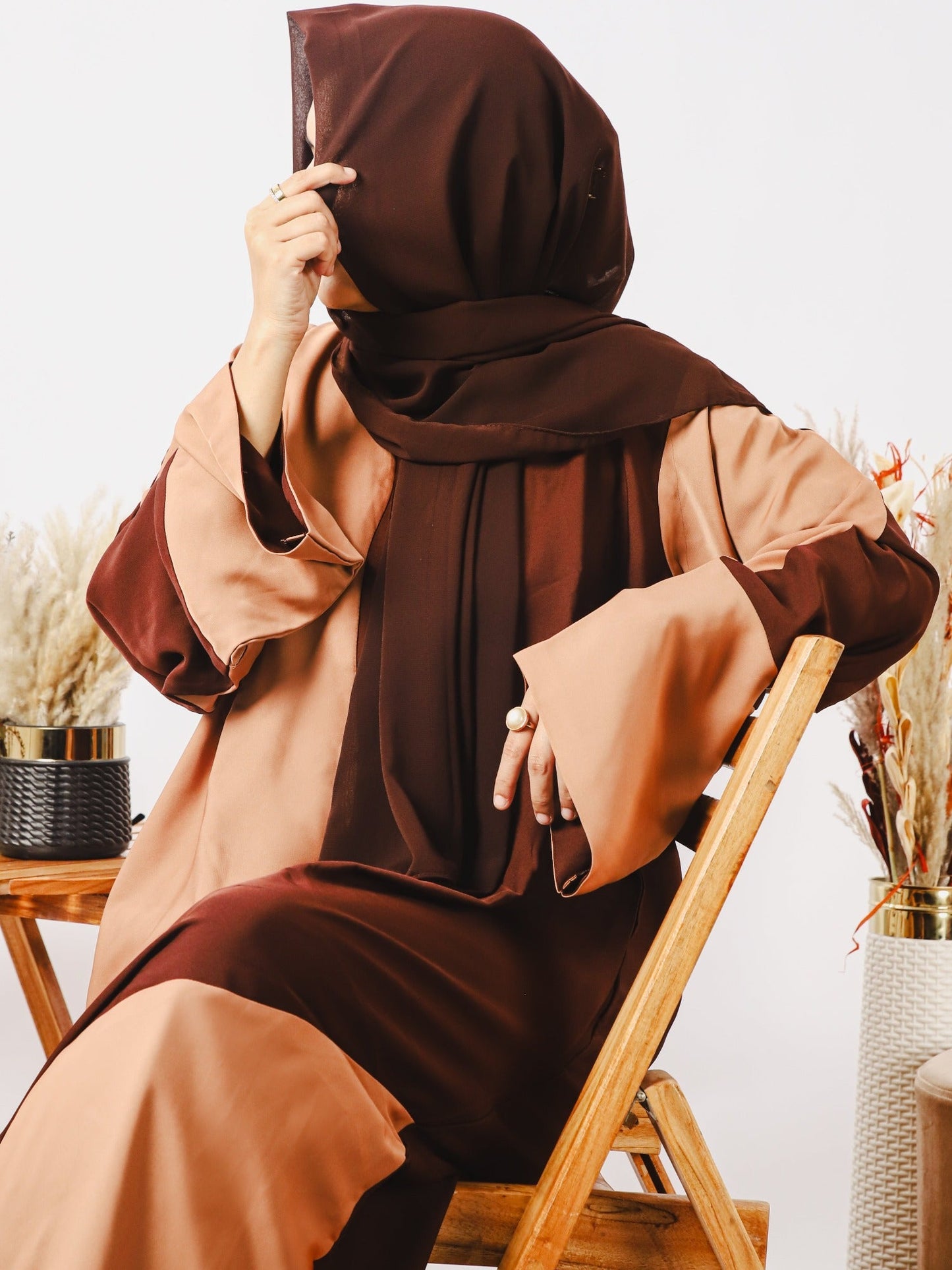 Brown and Peach-Nourah Nida Abaya-Sahra