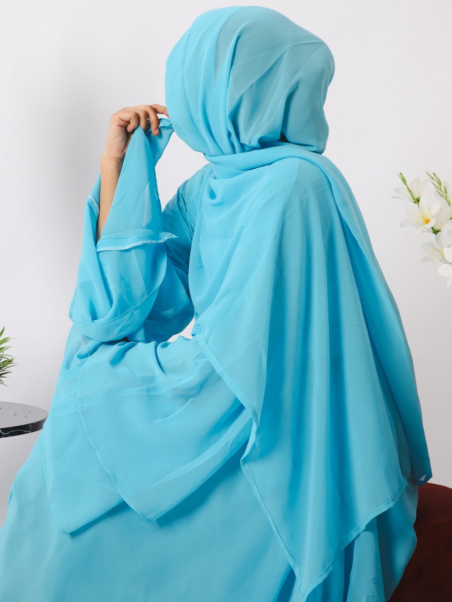 Blue-Nourah Moss Chiffon Abaya-Firoza