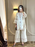 White-Tehzeeb Libas Lawn Embroidered Stitched 2-Piece Suit-Cream Villa