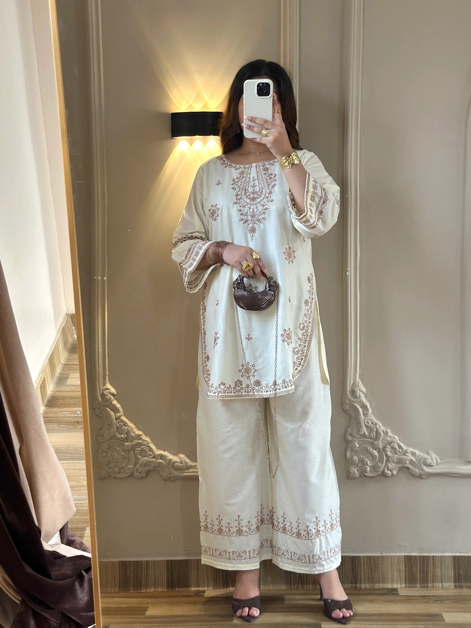 White-Tehzeeb Libas Lawn Embroidered Stitched 2-Piece Suit-Cream Villa