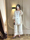 White-Tehzeeb Libas Lawn Embroidered Stitched 2-Piece Suit-Cream Villa