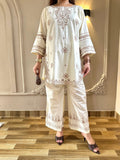 White-Tehzeeb Libas Lawn Embroidered Stitched 2-Piece Suit-Cream Villa