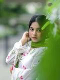 White-Tehzeeb Libas Linen Embroidered Stitched 3-Piece Suit-Aroosh
