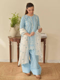 Blue-Tehzeeb Libas Lawn Embroidered Stitched 3-Piece Suit-Soraya Sky
